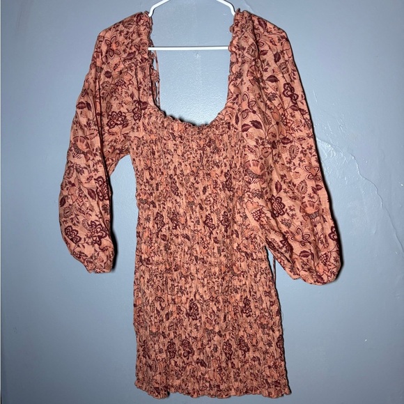 Free People Smock It To Me Mini Dress Apricot Combo Size large - Picture 4 of 8